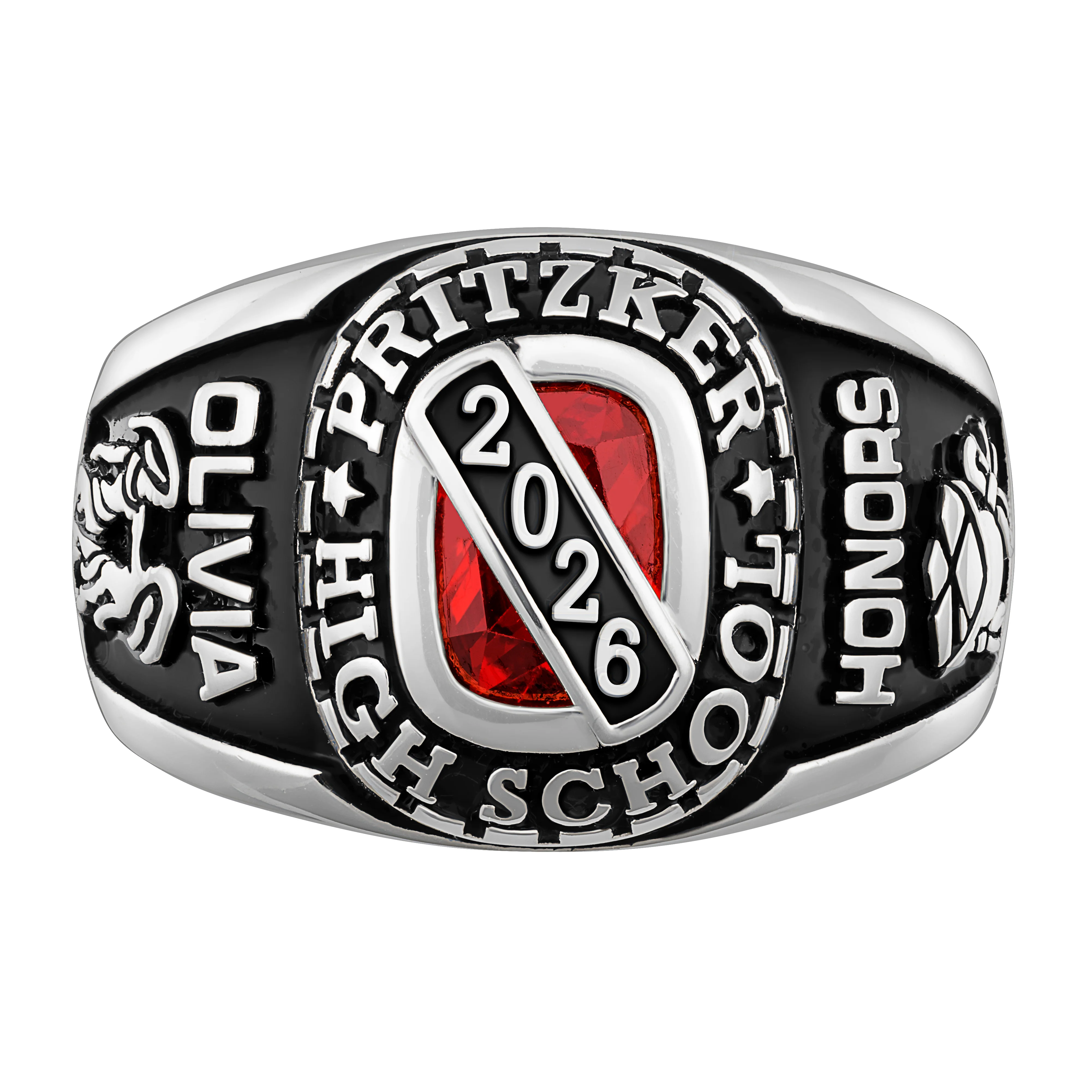 Ladies' Platinum over Sterling Silver Bridge Birthstone Class Ring - Image 2