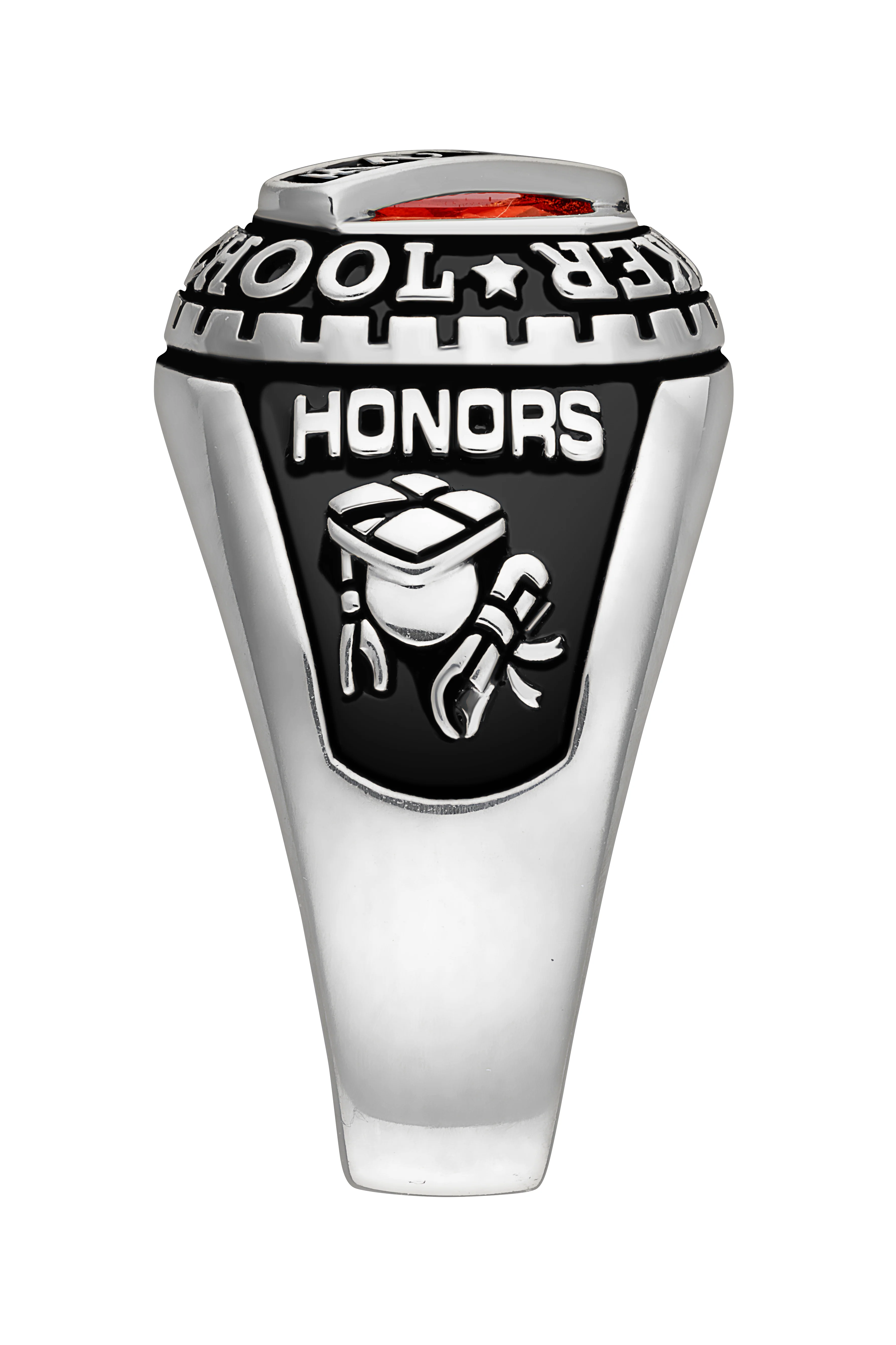 Ladies' Platinum over Sterling Silver Bridge Birthstone Class Ring - Image 3
