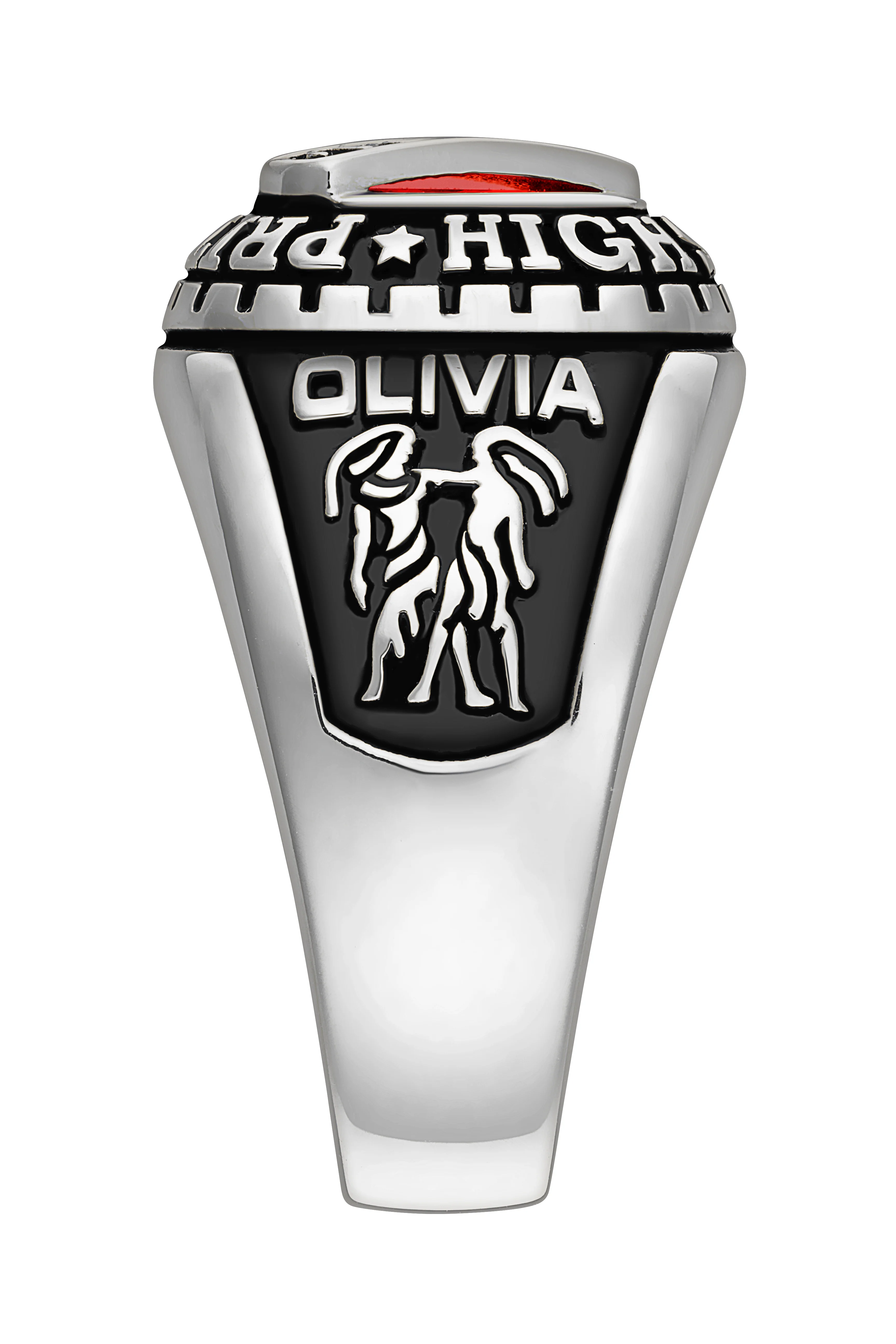 Ladies' Platinum over Sterling Silver Bridge Birthstone Class Ring - Image 4