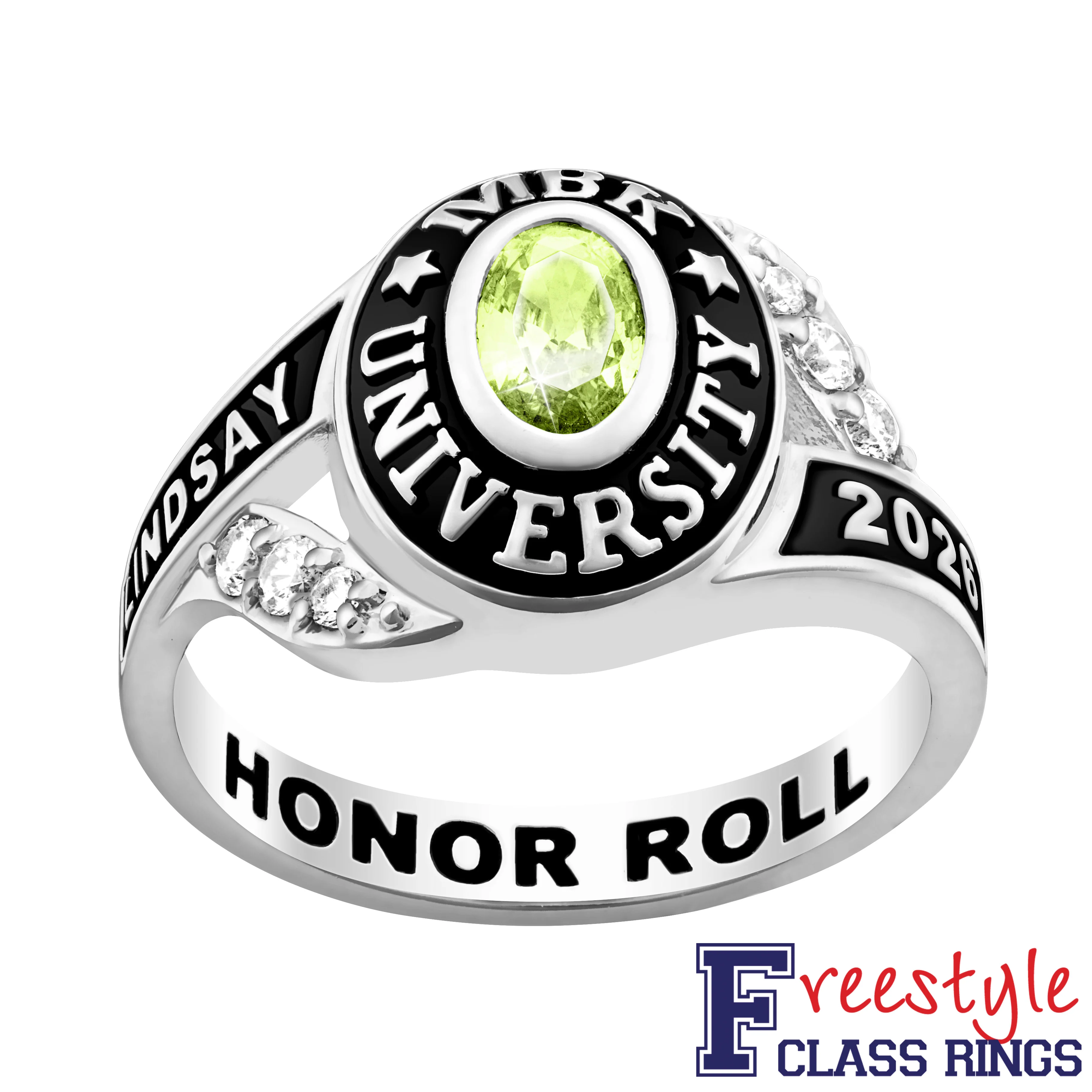 Ladies Class Ring in Platinum Plated Celebrium With CZ