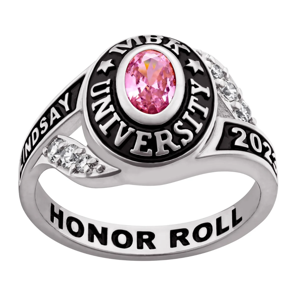 Ladies Class Ring in Platinum Plated Celebrium With CZ - Image 5