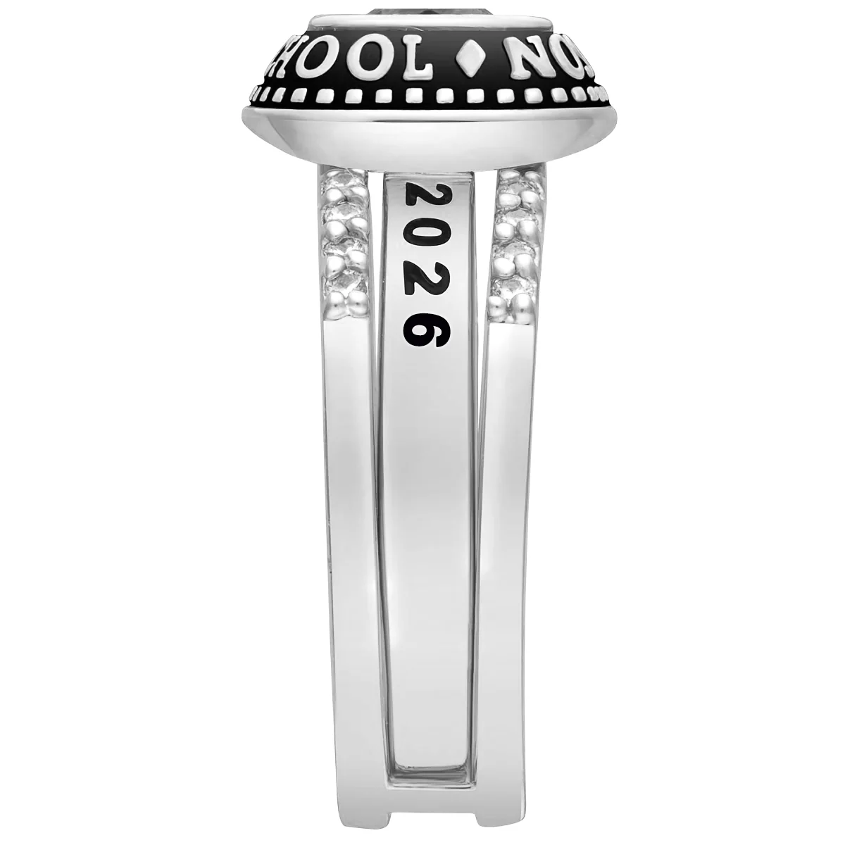 Ladies' Platinum Plated Freestyle Class Ring with Jacket and CZ Accents - Image 5