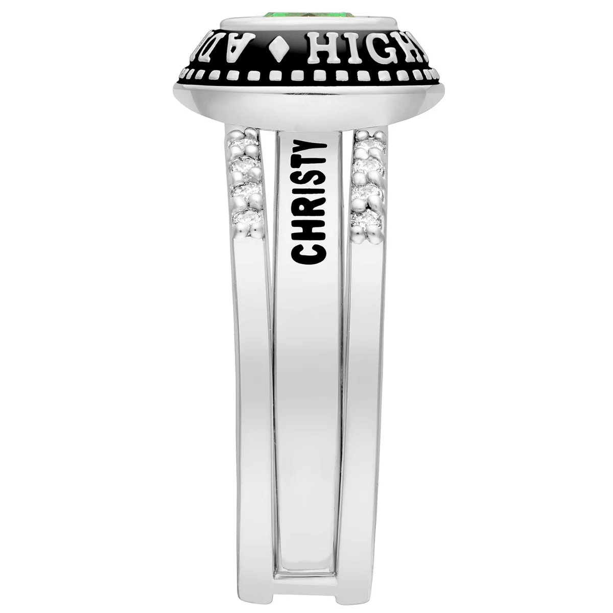 Ladies' Platinum Plated Freestyle Class Ring with Jacket and CZ Accents - Image 6