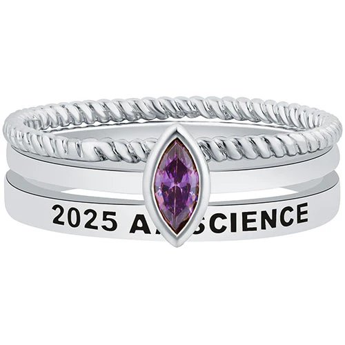 Women's Platinum Plated Marquise Birthstone Stackable Class Ring - Image 3