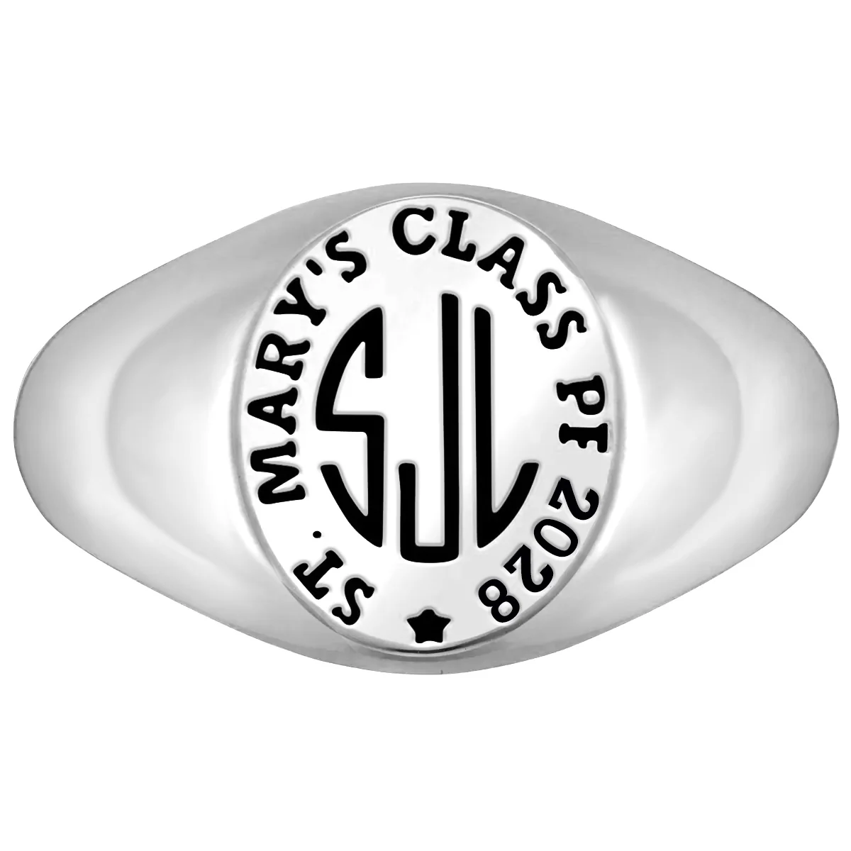 Ladies' Platinum Plated Monogram Signet Class Rings - Image 2