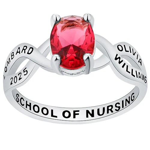 Women's Platinum Plated Oval Birthstone Infinity Class Ring