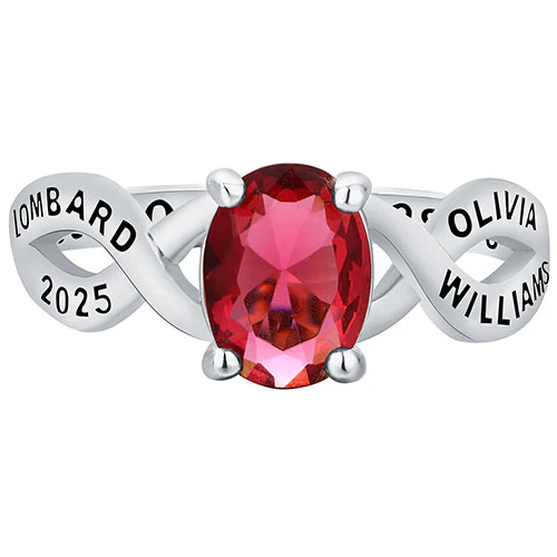 Women's Platinum Plated Oval Birthstone Infinity Class Ring - Image 2