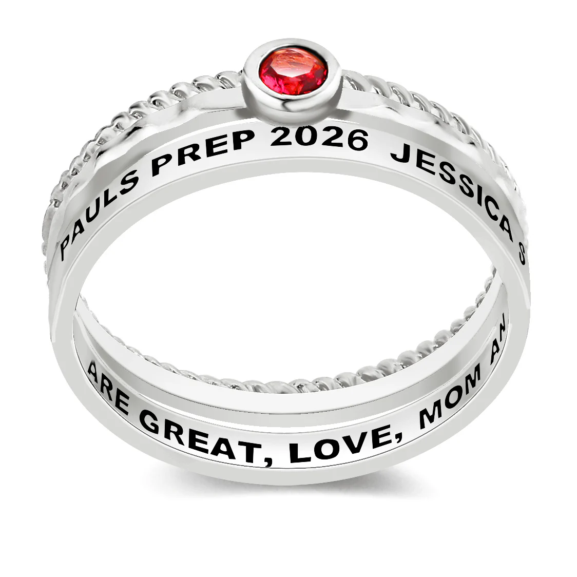 Women's Platinum Plated Round Birthstone Stackable Freestyle Class Ring - Image 3