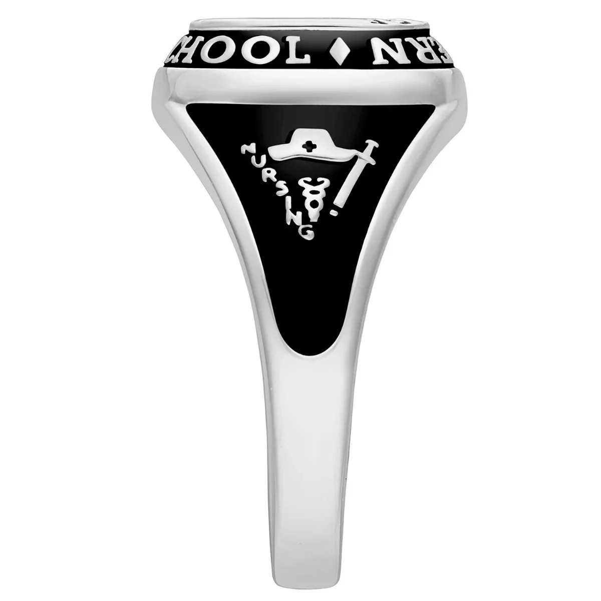 Ladies' Platinum Plated Traditional Cushion Birthstone Class Ring - Image 4