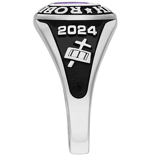 Ladies Platinum Plated Traditional Petite Oval Birthstone Class Ring - Image 4