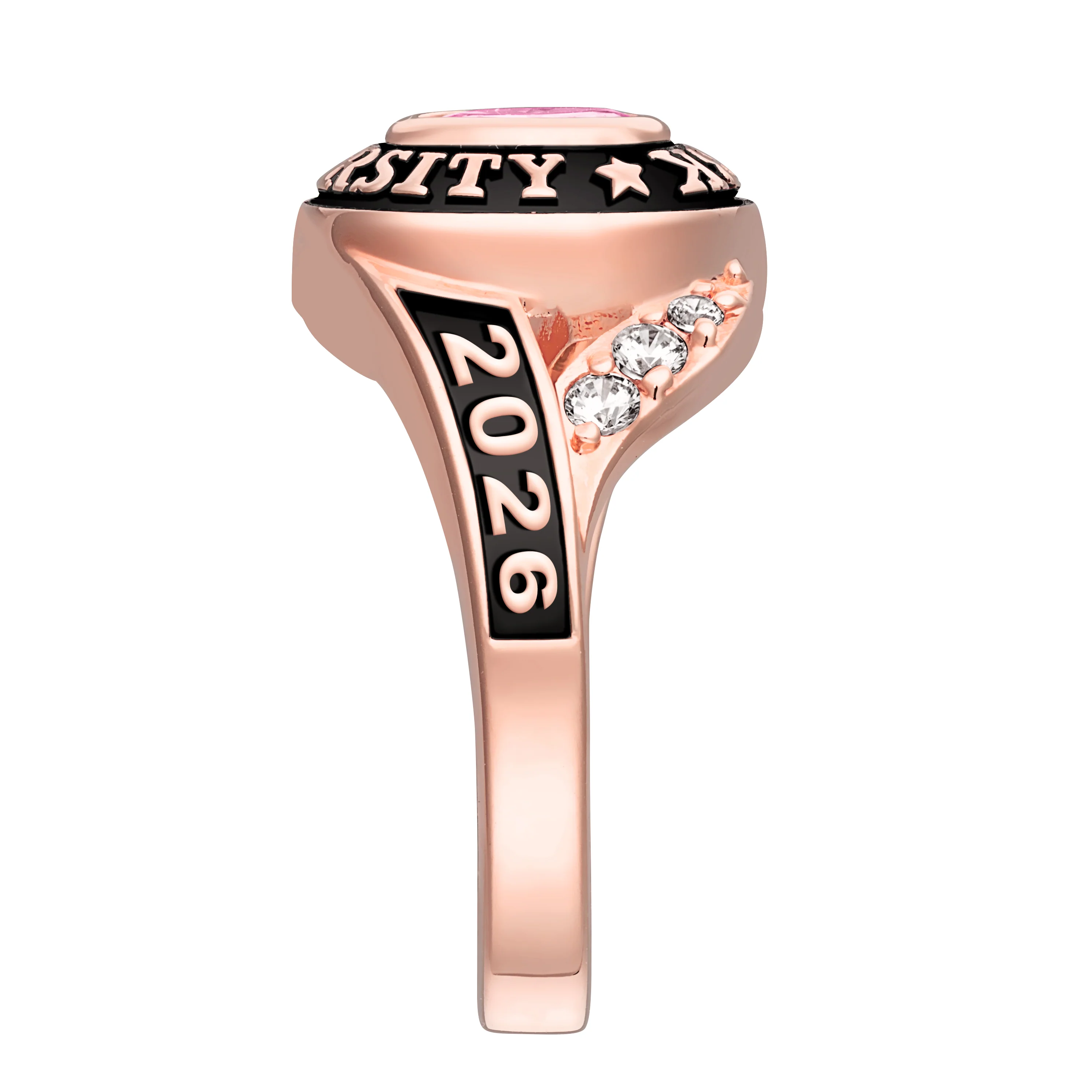 Ladies' Rose Gold Celebrium Birthstone Traditional Class Ring - Image 3