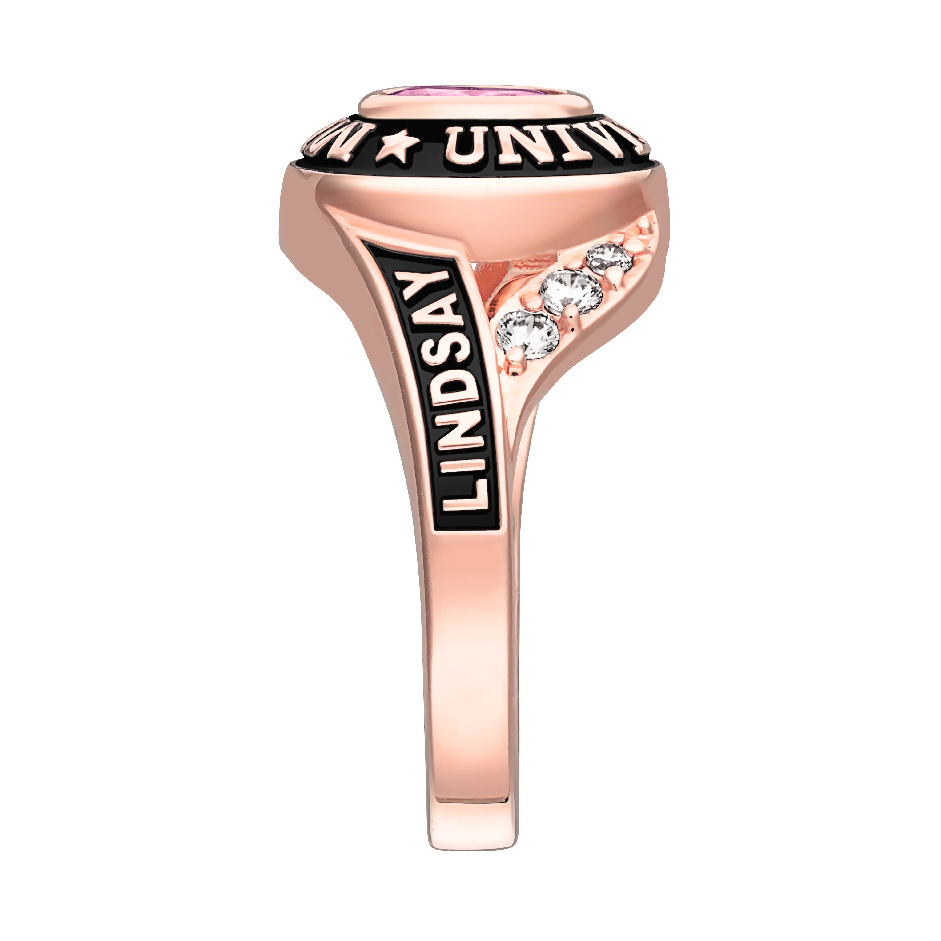 Ladies' Rose Gold Celebrium Birthstone Traditional Class Ring - Image 4