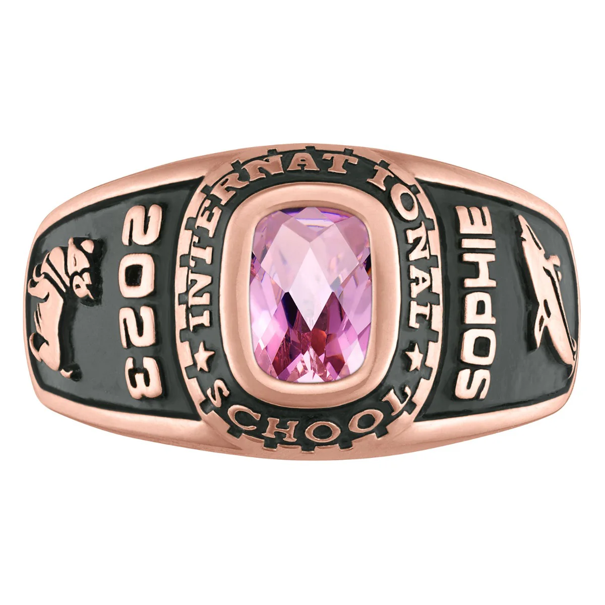 Ladies Rose Gold CELEBRIUM Traditional Checkerboard Birthstone Class Ring - Image 2
