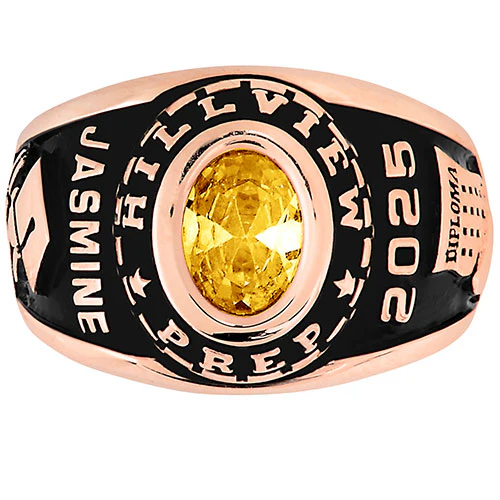 Ladies Rose Gold CELEBRIUM Traditional Oval Stone Class Ring - Image 3