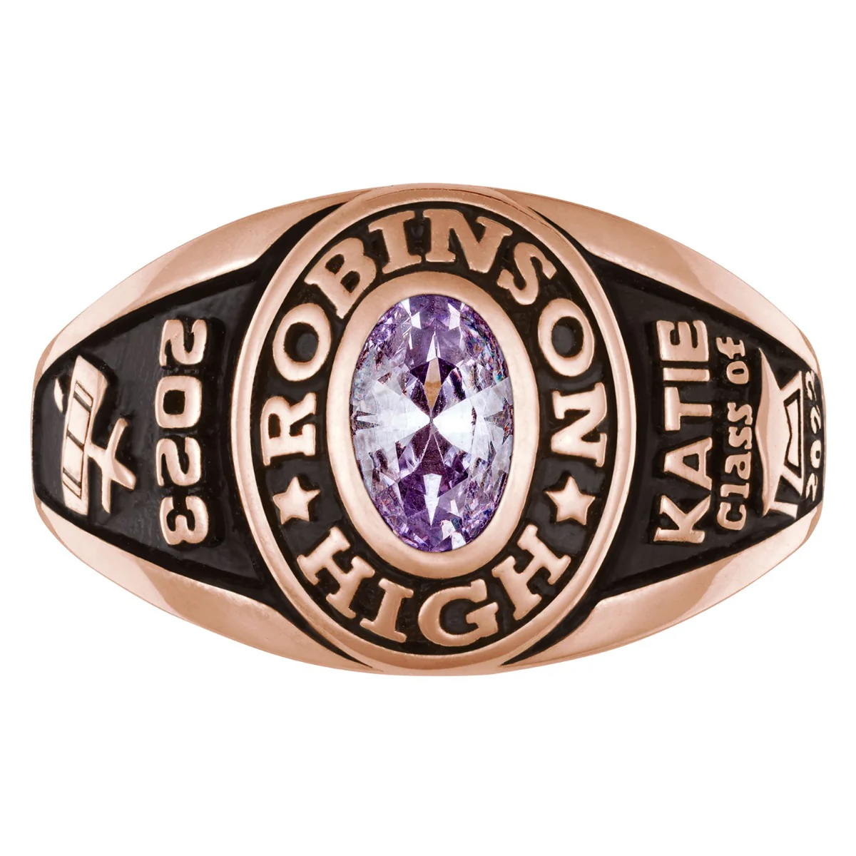 Ladies Rose Gold CELEBRIUM Traditional Petite Oval Birthstone Class Ring - Image 2