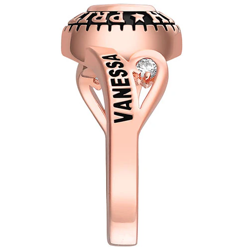 Ladies' Rose Gold Over Celebrium CZ Scroll Bypass Birthstone Class Ring - Image 4