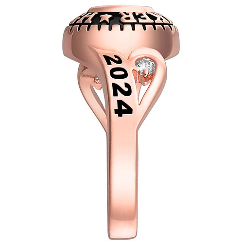 Ladies' Rose Gold Over Celebrium CZ Scroll Bypass Birthstone Class Ring - Image 5