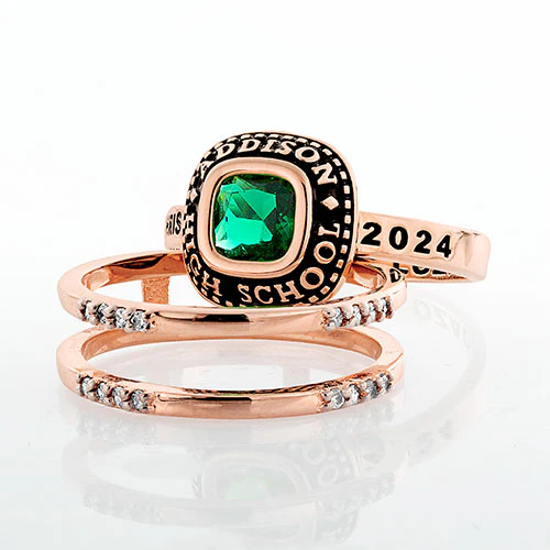 Ladies' 14K Rose Gold over Sterling Class Ring with Jacket and CZ Accents