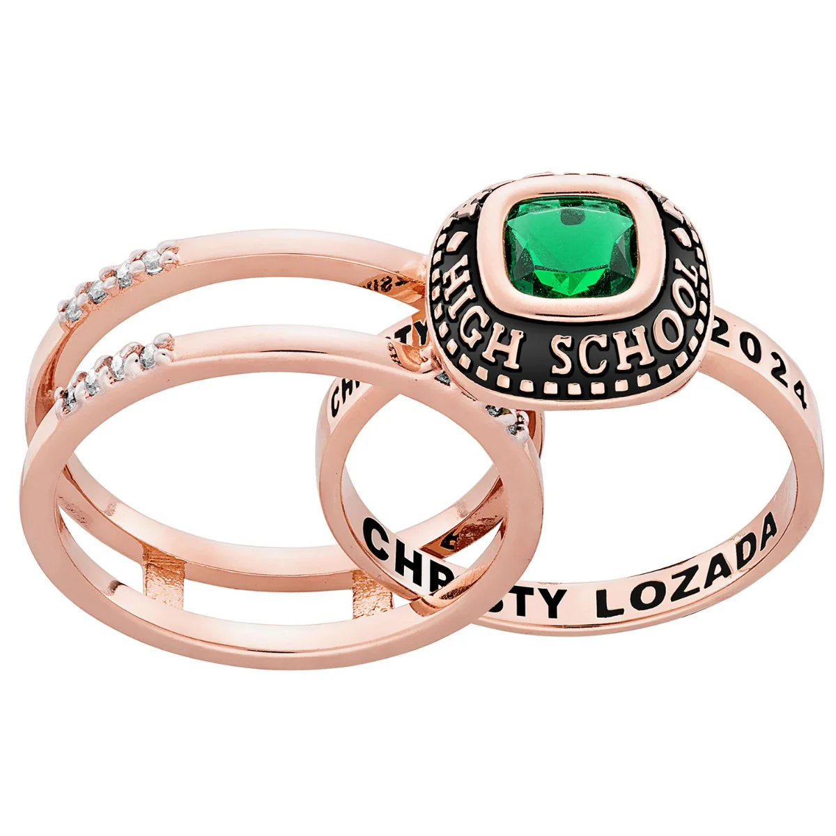 Ladies' 14K Rose Gold over Sterling Class Ring with Jacket and CZ Accents - Image 2