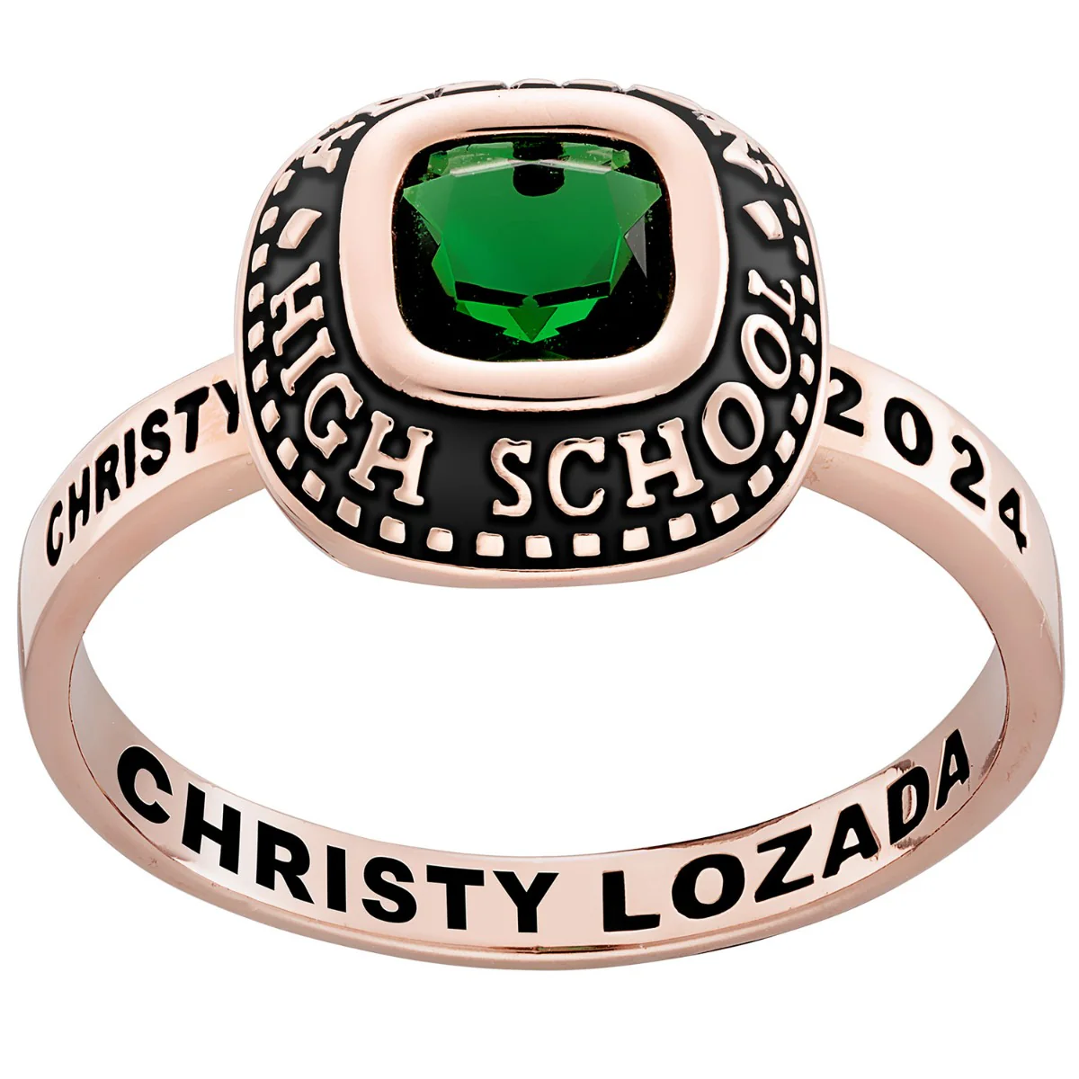 Ladies' 14K Rose Gold over Sterling Class Ring with Jacket and CZ Accents - Image 3