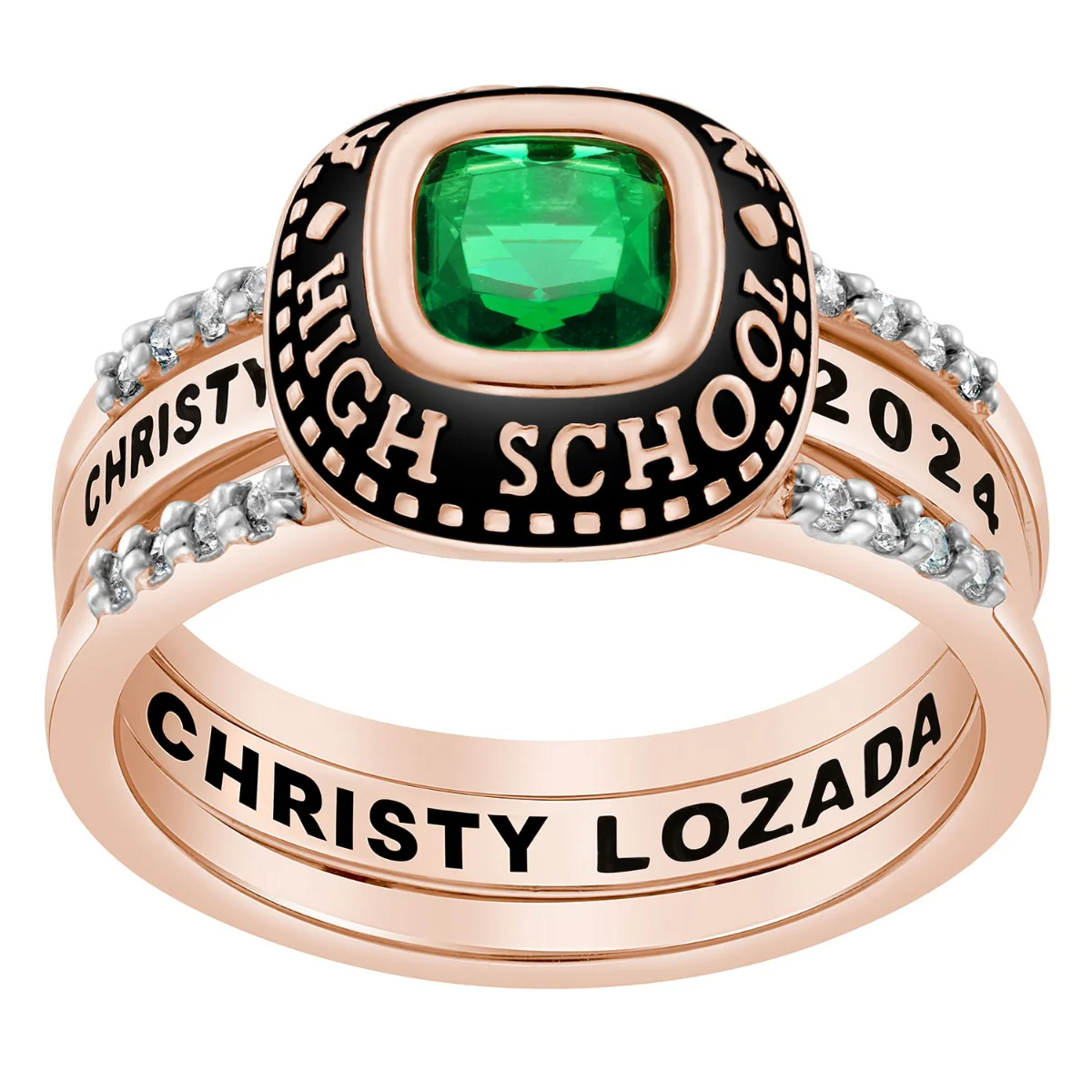 Ladies' 14K Rose Gold over Sterling Class Ring with Jacket and CZ Accents - Image 4