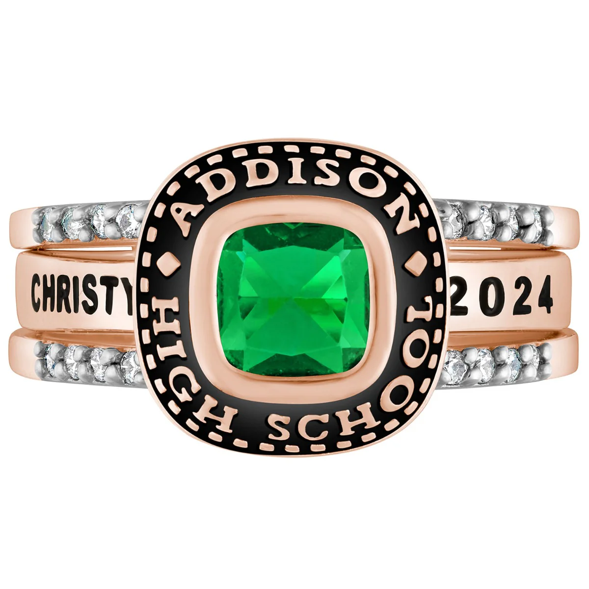 Ladies' 14K Rose Gold over Sterling Class Ring with Jacket and CZ Accents - Image 5