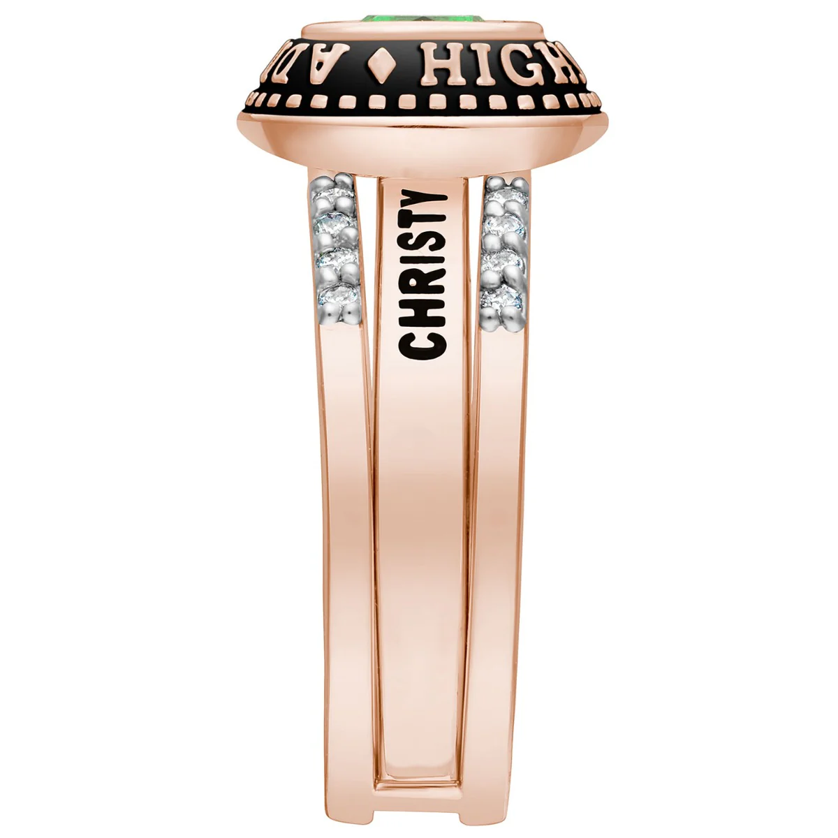 Ladies' 14K Rose Gold over Sterling Class Ring with Jacket and CZ Accents - Image 6