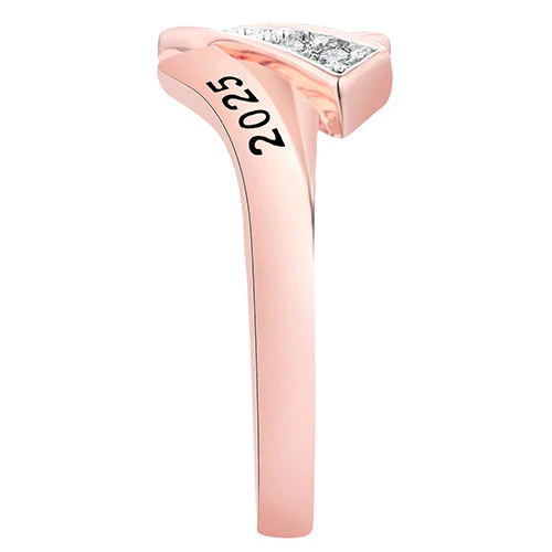 Women's Rose Gold over Sterling CZ Bypass Class Ring - Image 3