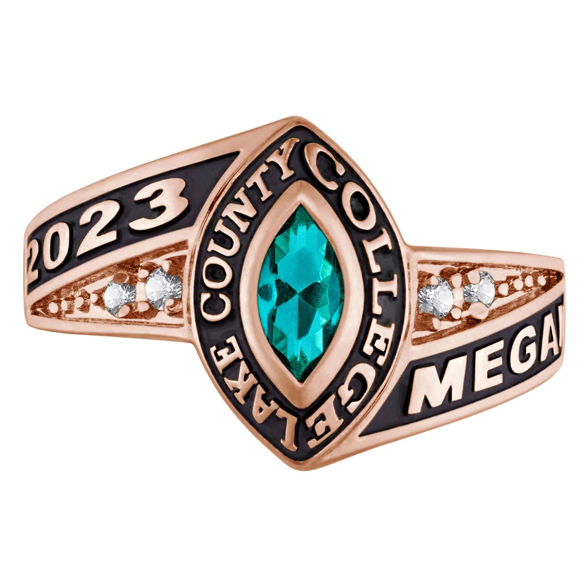 Ladies 14K Rose Gold over Sterling Marquise Birthstone and CZ Class Ring - Image 2