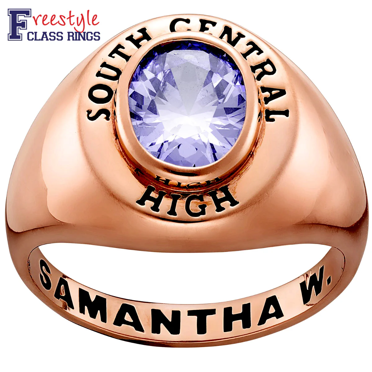 Ladies' 14K Rose Gold over Sterling Minimal Oval Birthstone Signet Freestyle Class Ring