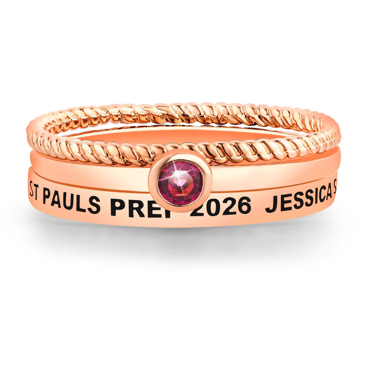 Women's Rose Gold over Sterling Round Birthstone Stackable Freestyle Class Ring - Image 2
