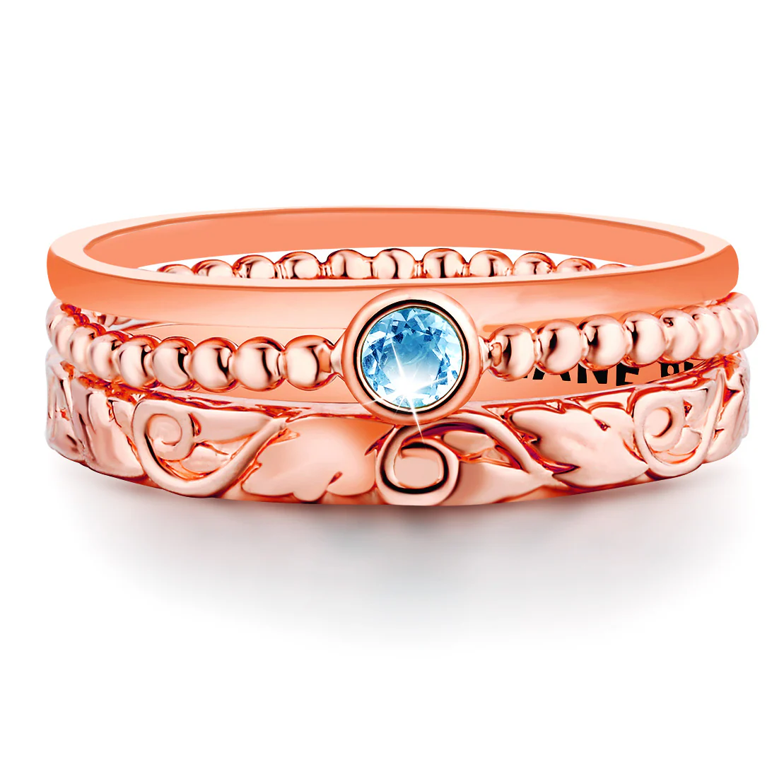 Women's Rose Gold over Sterling Round Birthstone Stackable Freestyle Class Ring - Image 2