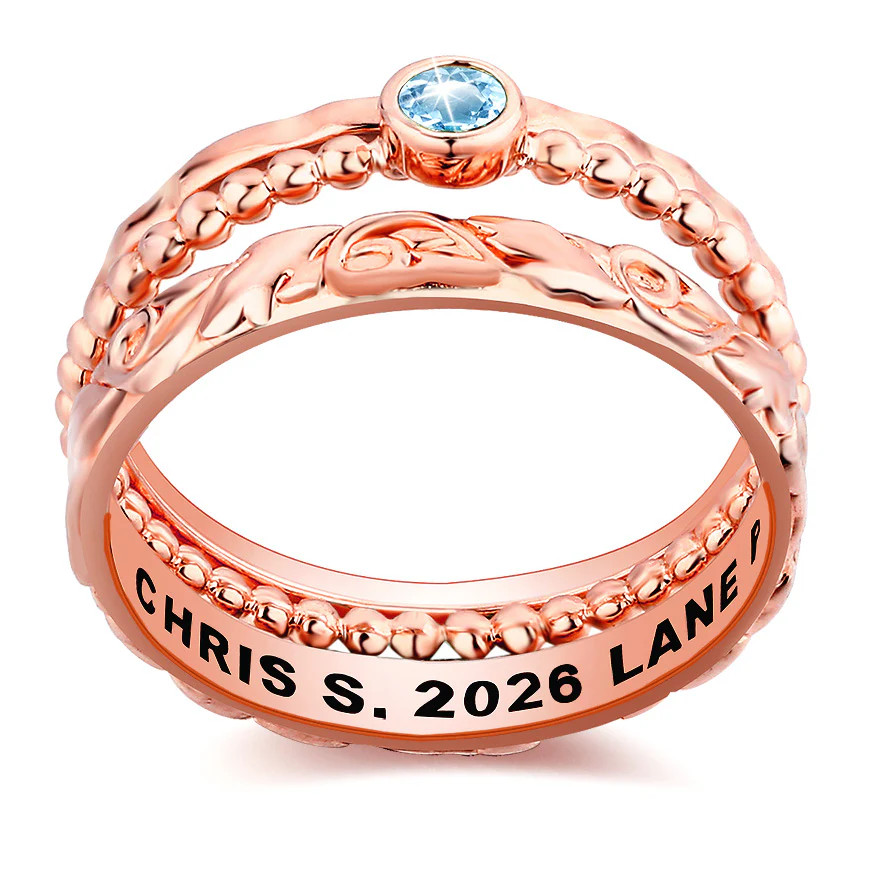 Women's Rose Gold over Sterling Round Birthstone Stackable Freestyle Class Ring - Image 3