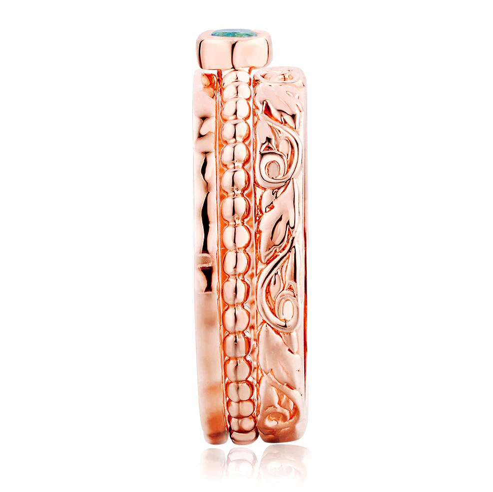 Women's Rose Gold over Sterling Round Birthstone Stackable Freestyle Class Ring - Image 4
