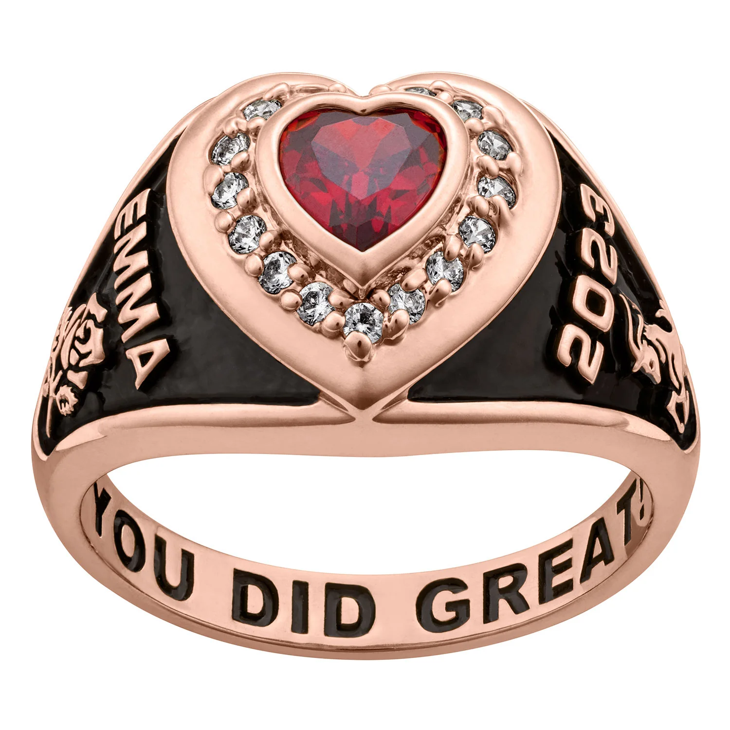 Ladies' 14K Rose Gold over Sterling CZ Heart Class Ring