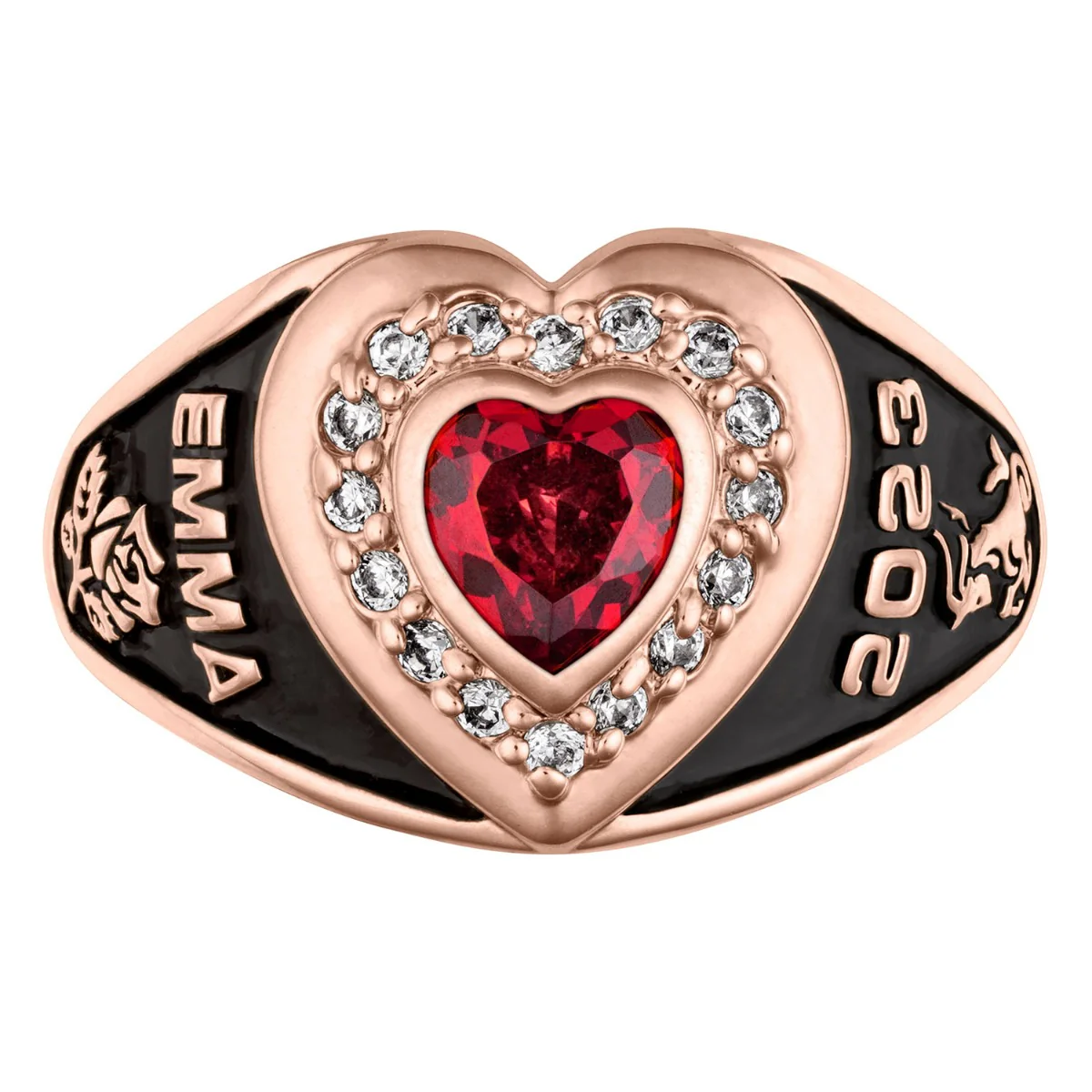 Ladies' 14K Rose Gold over Sterling CZ Heart Class Ring - Image 2