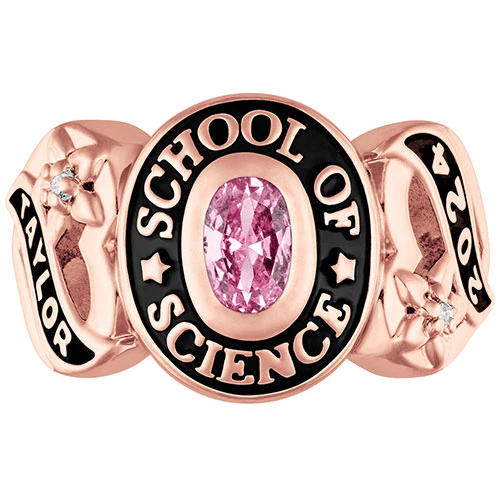 Ladies 14K Rose Gold over Sterling Sweetheart Birthstone Class Ring with Diamond Accents - Image 3