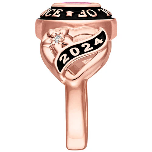 Ladies 14K Rose Gold over Sterling Sweetheart Birthstone Class Ring with Diamond Accents - Image 5