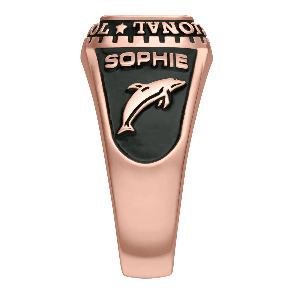 Ladies 14K Rose Gold over Sterling Traditional Checkerboard Birthstone Class Ring - Image 4