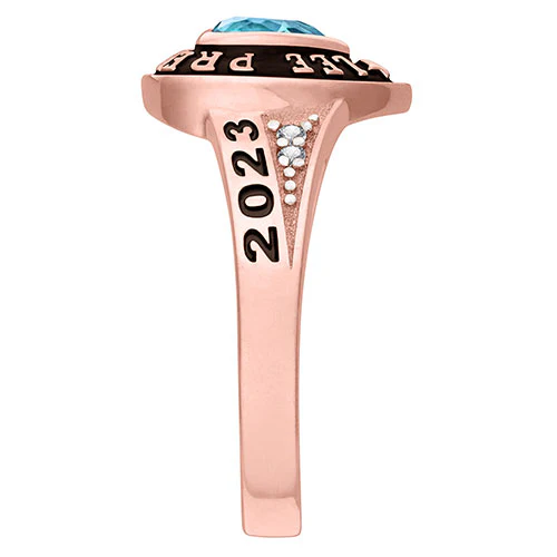 Ladies' 14K Rose Gold over Sterling Traditional Heart Birthstone with CZ Accents Class Ring - Image 3