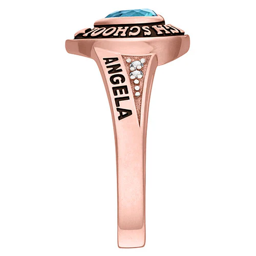 Ladies' 14K Rose Gold over Sterling Traditional Heart Birthstone with CZ Accents Class Ring - Image 4