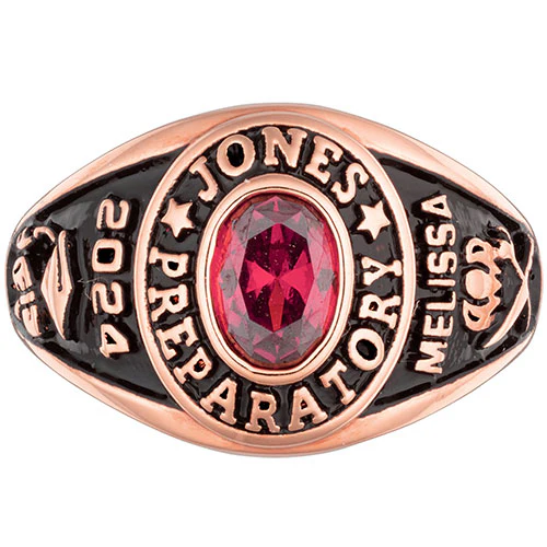 Ladies' 14K Rose Gold over Sterling Traditional Oval Birthstone Class Ring