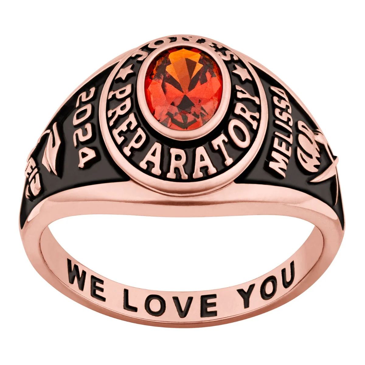 Ladies' 14K Rose Gold over Sterling Traditional Oval Birthstone Class Ring - Image 2