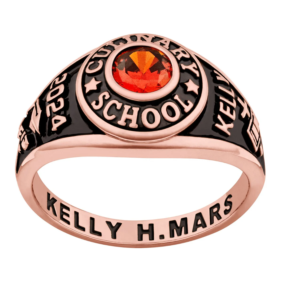 Ladies' 14K Rose Gold over Sterling Traditional Round Birthstone Class Ring