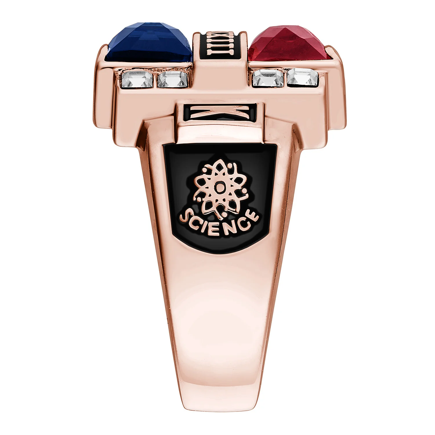 Ladies' 14K Rose Gold over Sterling Double Birthstone & CZ Rectangle Class Ring - Image 4