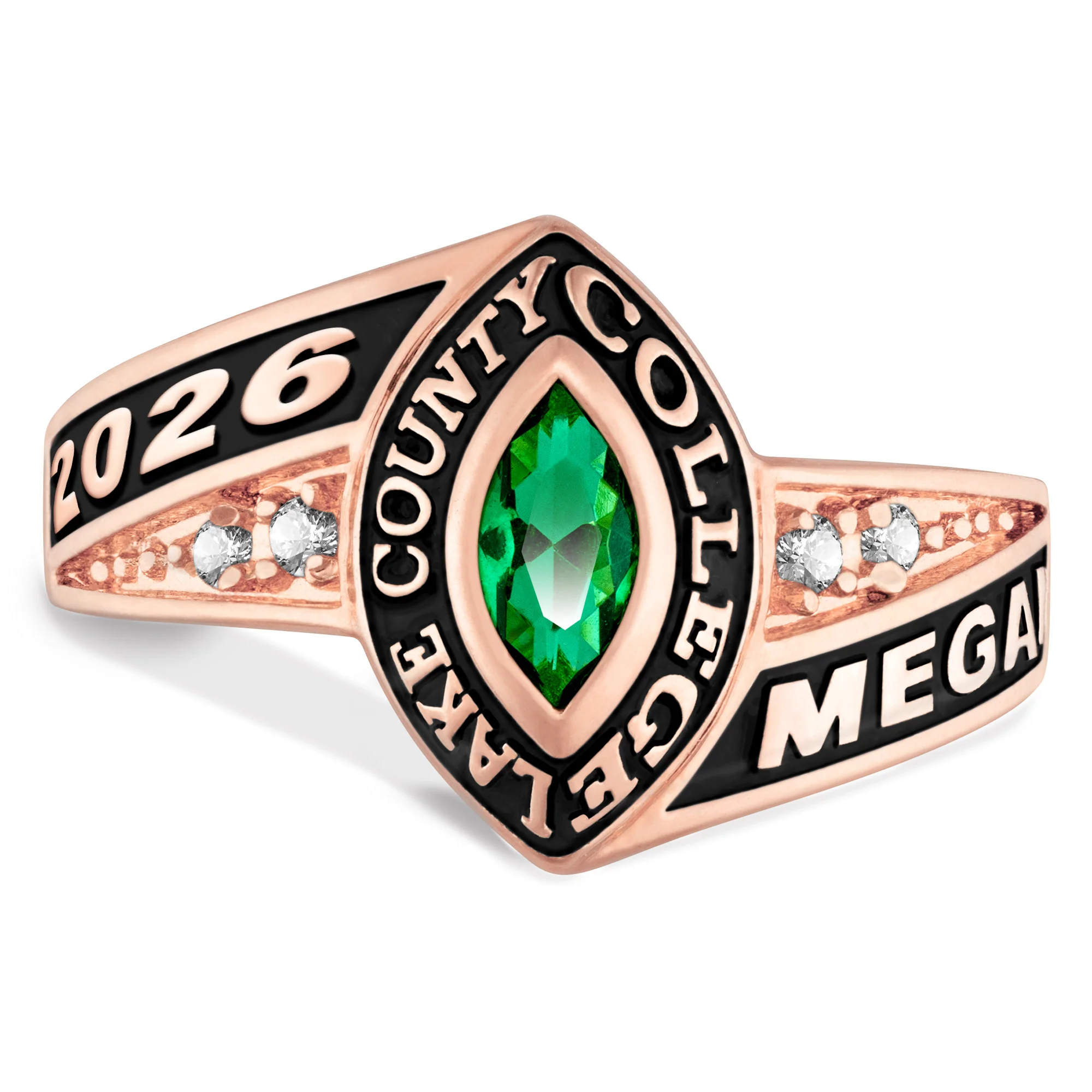 Ladies Rose Gold CELEBRIUM Marquise Birthstone and CZ Class Ring - Image 2
