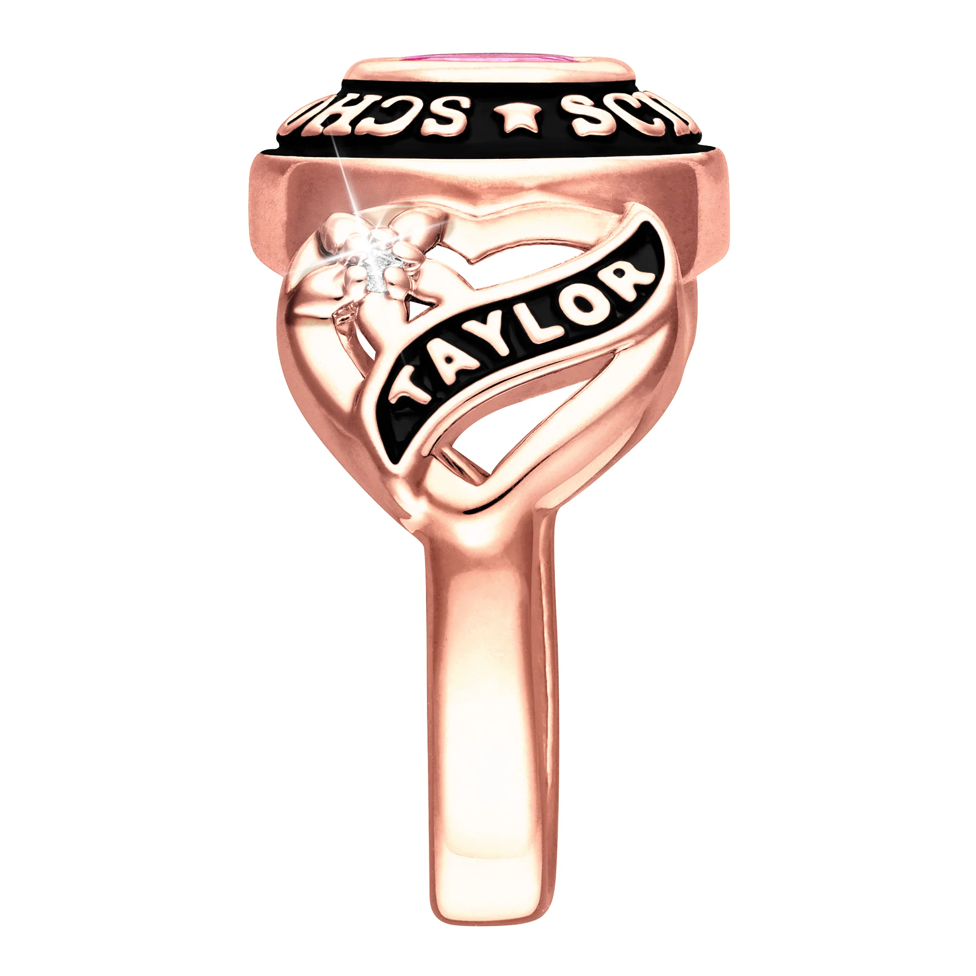 Ladies Rose Gold CELEBRIUM Sweetheart Birthstone Class Ring with Diamond Accents - Image 5