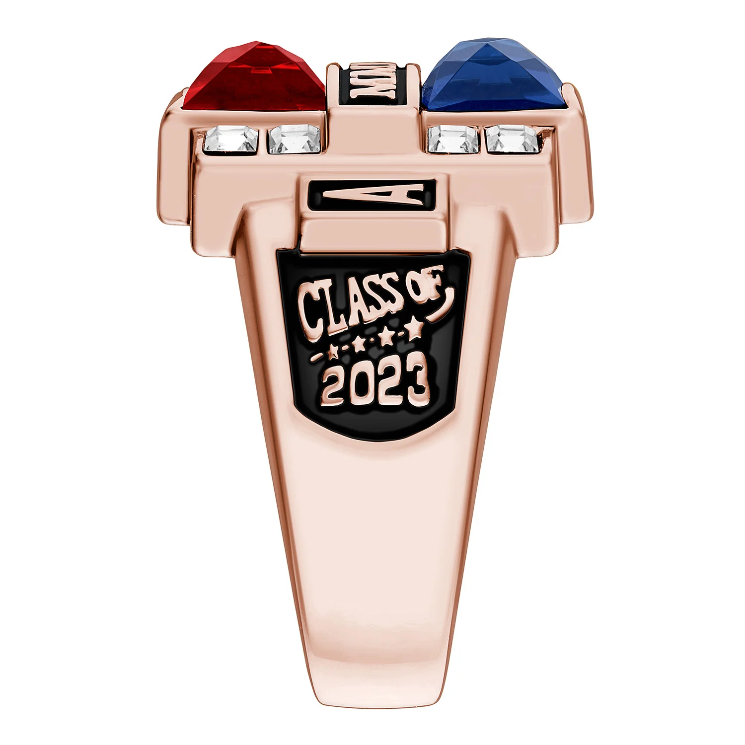 Ladies' 14K Rose Gold Plated Double Birthstone & CZ Rectangle Class Ring - Image 3