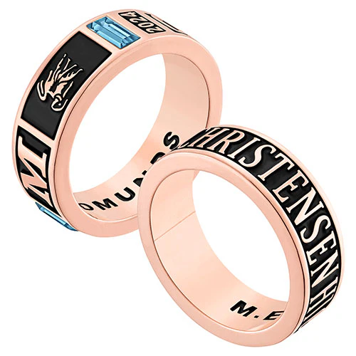 Ladies' 14K Rose Gold Plated Decorate Band Class Ring - Image 3