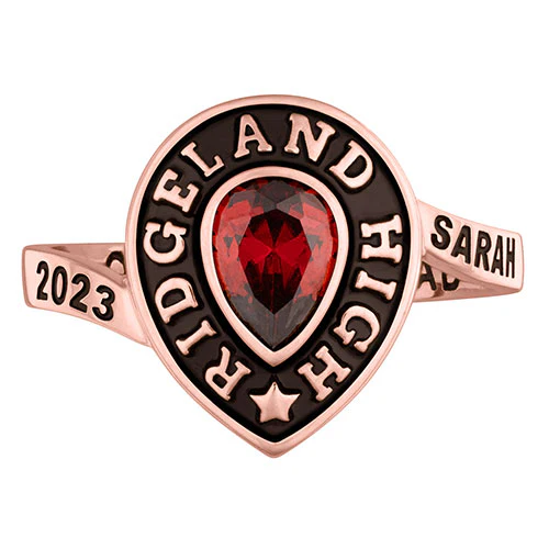 Ladies' Rose Yellow Celebrium Pear Birthstone Class Ring - Image 2